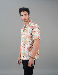 Beige Half Sleeves Printed Shirt
