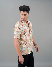 Beige Half Sleeves Printed Shirt