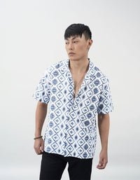 Blue Half Sleeves Printed Shirt