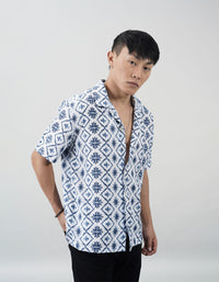 Blue Half Sleeves Printed Shirt
