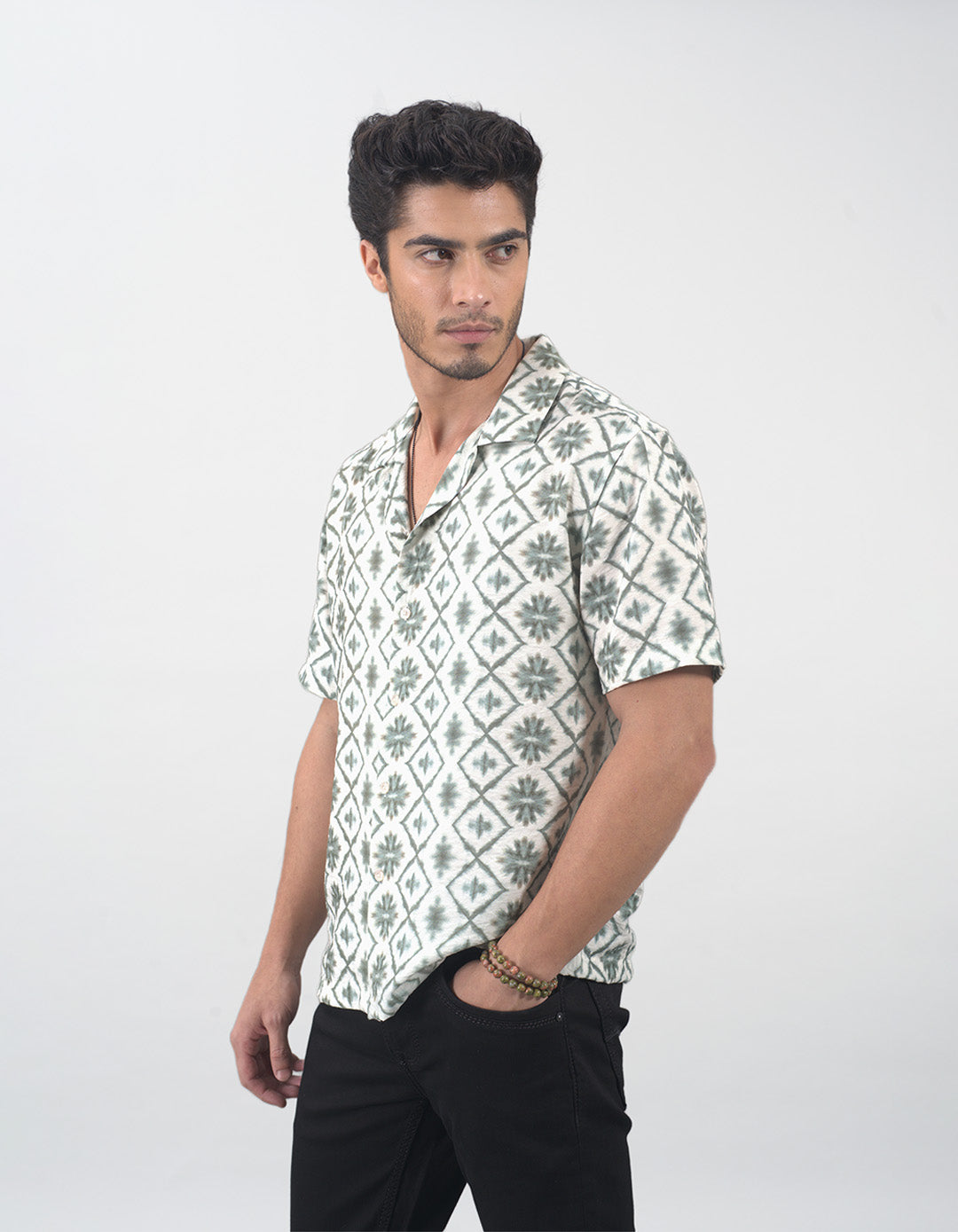Green Half Sleeves Printed Shirt