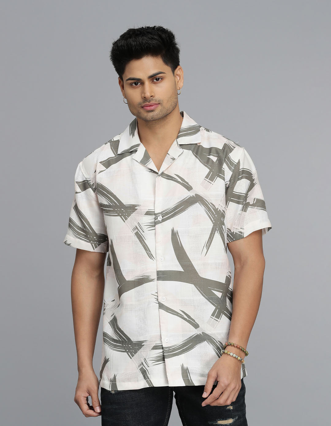 WHITE HALF SLEEVE PRINTED SHIRT