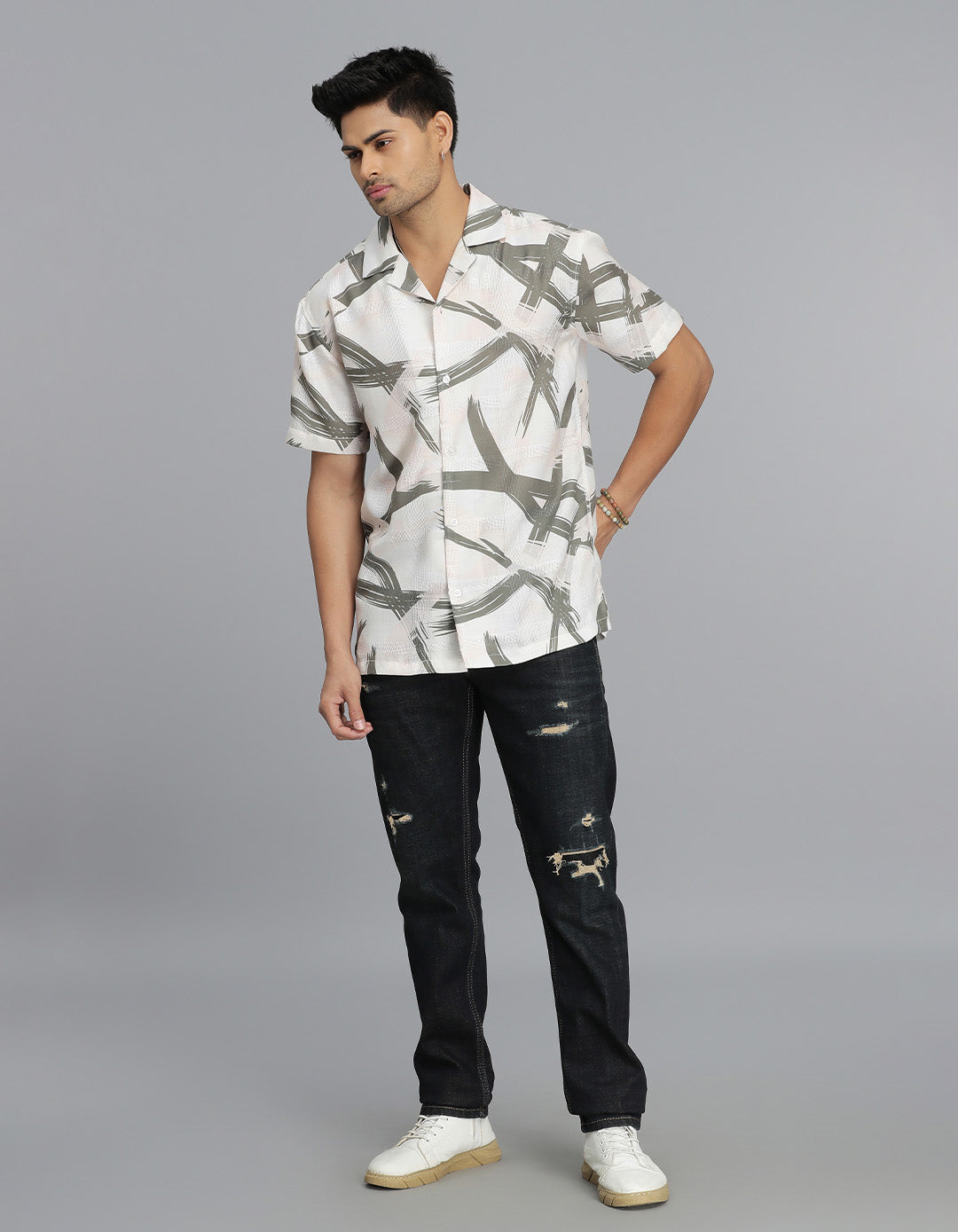 WHITE HALF SLEEVE PRINTED SHIRT