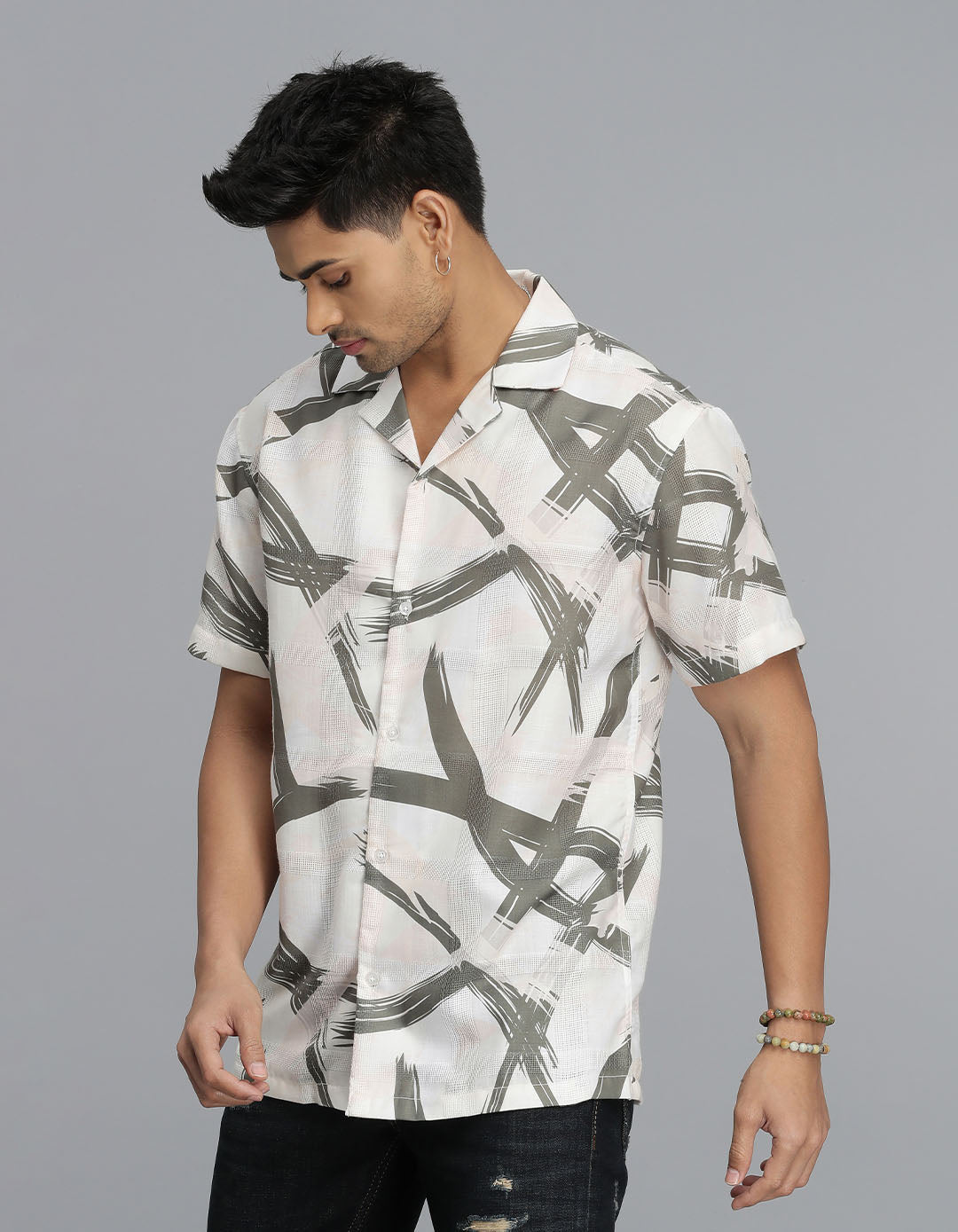 WHITE HALF SLEEVE PRINTED SHIRT