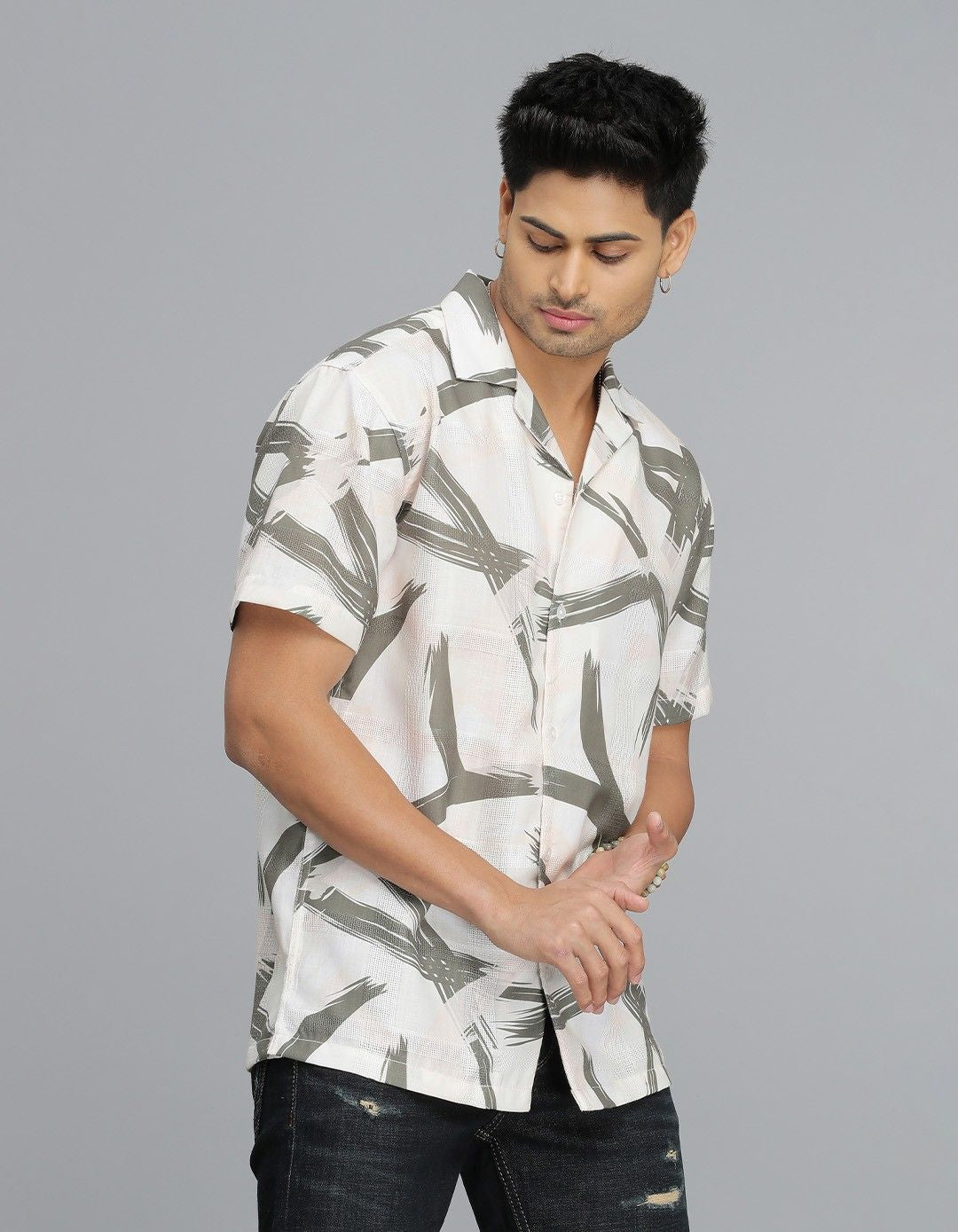 WHITE HALF SLEEVE PRINTED SHIRT