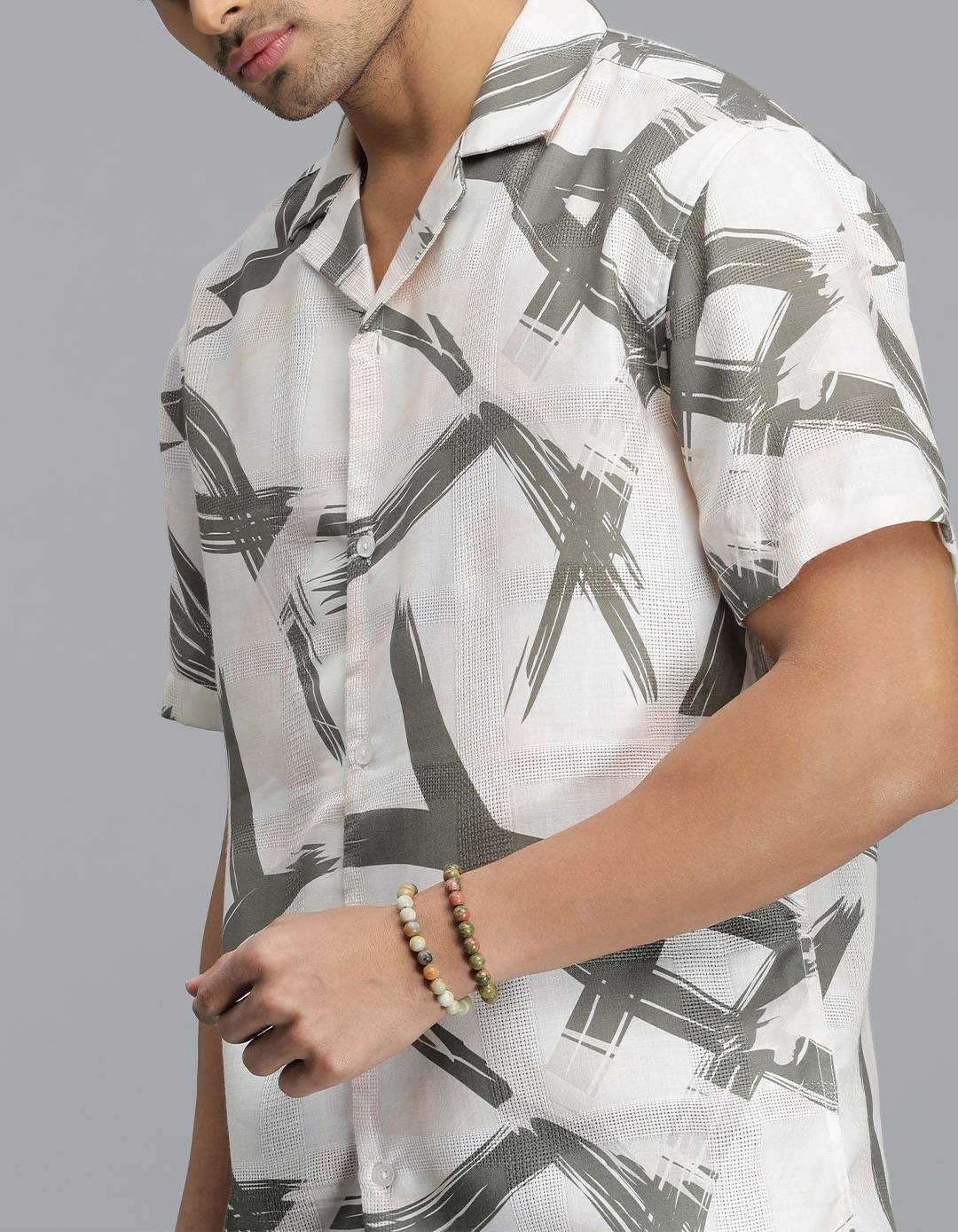 WHITE HALF SLEEVE PRINTED SHIRT
