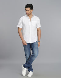 WHITE 100% Cotton Half Sleeve STRIPE SHIRT