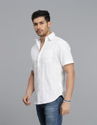 WHITE 100% Cotton Half Sleeve STRIPE SHIRT