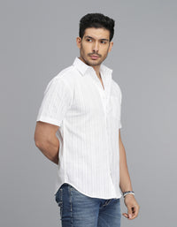 WHITE 100% Cotton Half Sleeve STRIPE SHIRT