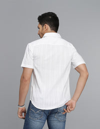 WHITE 100% Cotton Half Sleeve STRIPE SHIRT