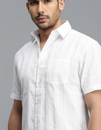 WHITE 100% Cotton Half Sleeve STRIPE SHIRT