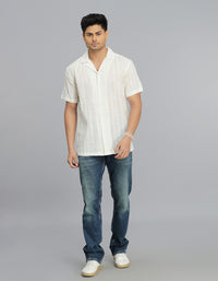 CREAM 100% Cotton Half Sleeve STRIPE SHIRT