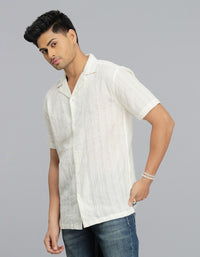 CREAM 100% Cotton Half Sleeve STRIPE SHIRT