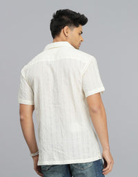 CREAM 100% Cotton Half Sleeve STRIPE SHIRT
