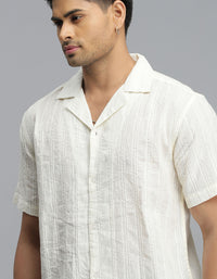 CREAM 100% Cotton Half Sleeve STRIPE SHIRT