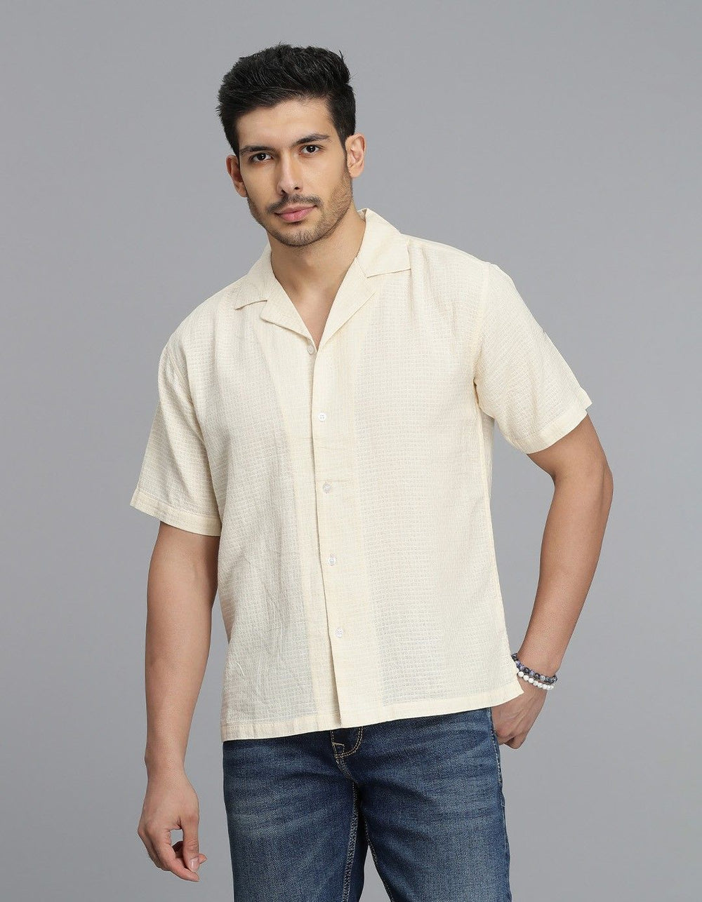 CREAM 100% Cotton Half Sleeve STRIPE SHIRT