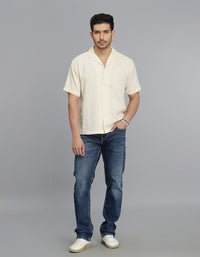 CREAM 100% Cotton Half Sleeve STRIPE SHIRT