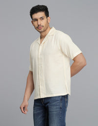 CREAM 100% Cotton Half Sleeve STRIPE SHIRT