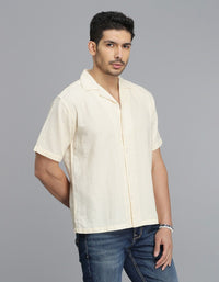 CREAM 100% Cotton Half Sleeve STRIPE SHIRT