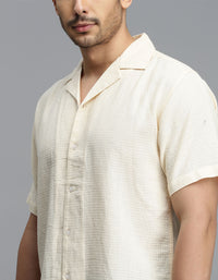 CREAM 100% Cotton Half Sleeve STRIPE SHIRT