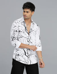 White Black Full Sleeves Printed Shirt