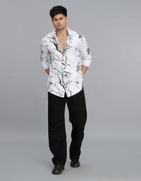 White Black Full Sleeves Printed Shirt