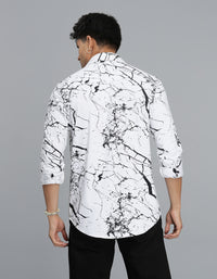 White Black Full Sleeves Printed Shirt