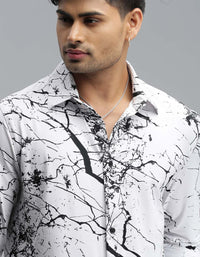 White Black Full Sleeves Printed Shirt