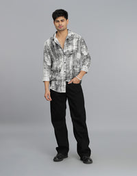 Black White Full Sleeves Printed Shirt