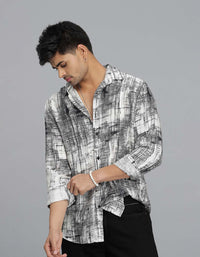 Black White Full Sleeves Printed Shirt