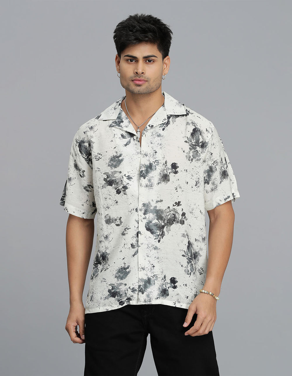 Cream B Green Half Sleeves Printed Shirt