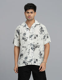 Cream B Green Half Sleeves Printed Shirt
