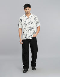 Cream B Green Half Sleeves Printed Shirt