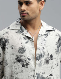 Cream B Green Half Sleeves Printed Shirt