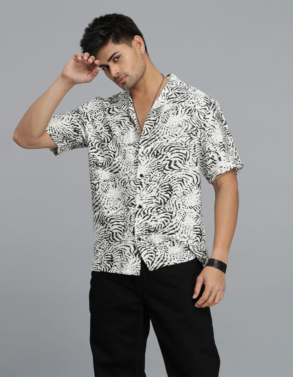Black Half Sleeves Printed Shirt
