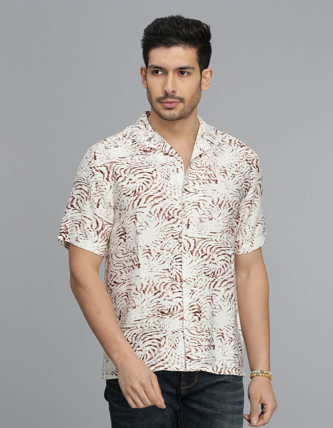 Brown Half Sleeves Printed Shirt