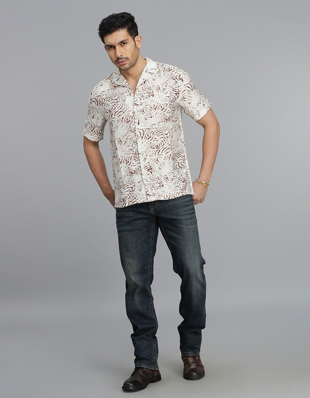 Brown Half Sleeves Printed Shirt
