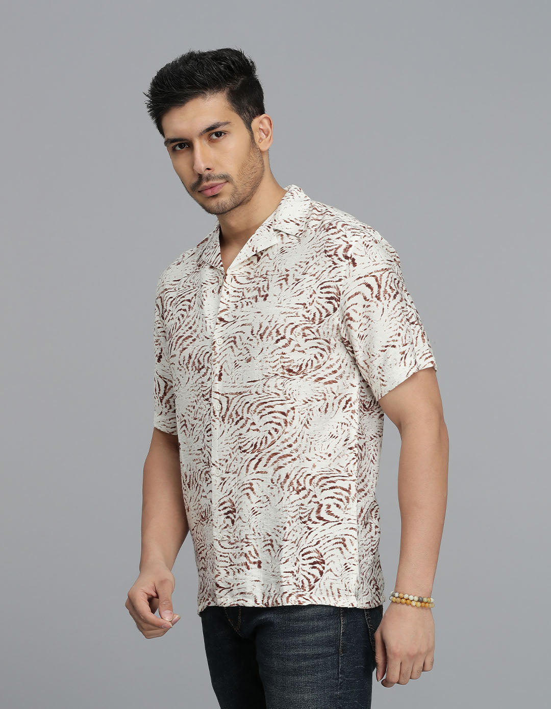 Brown Half Sleeves Printed Shirt