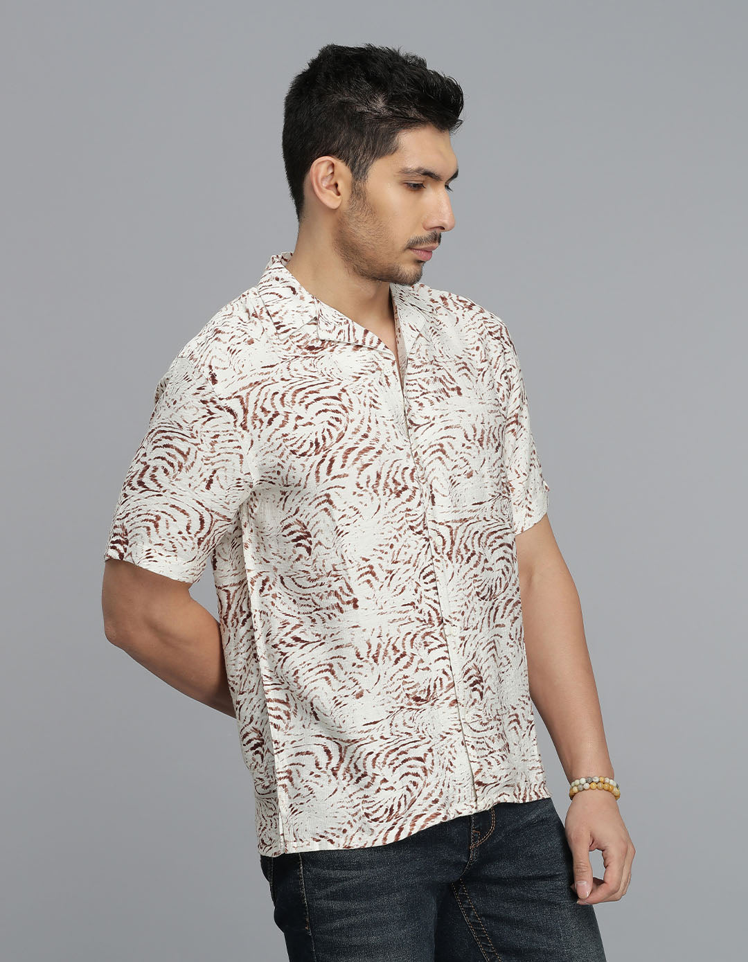 Brown Half Sleeves Printed Shirt