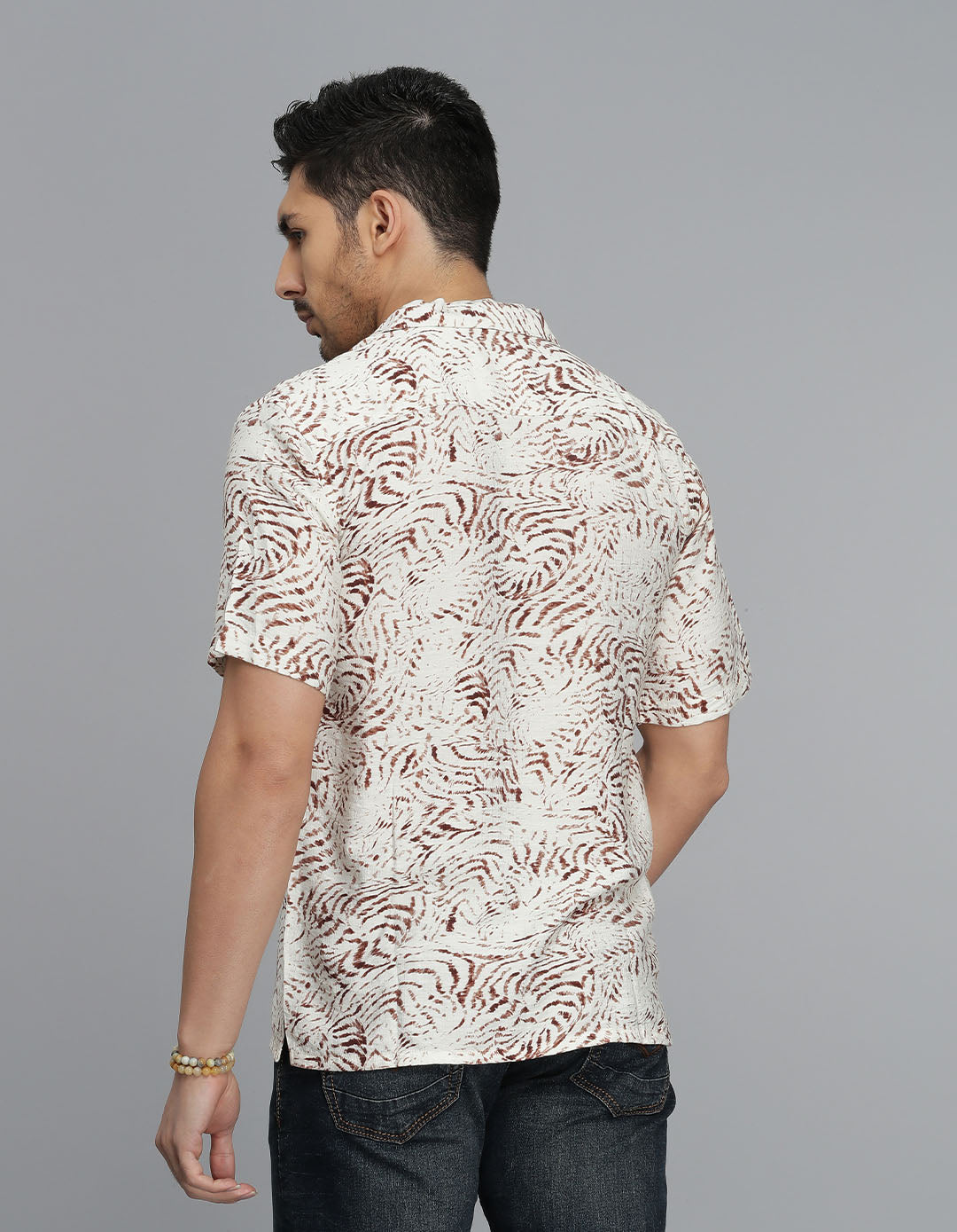 Brown Half Sleeves Printed Shirt