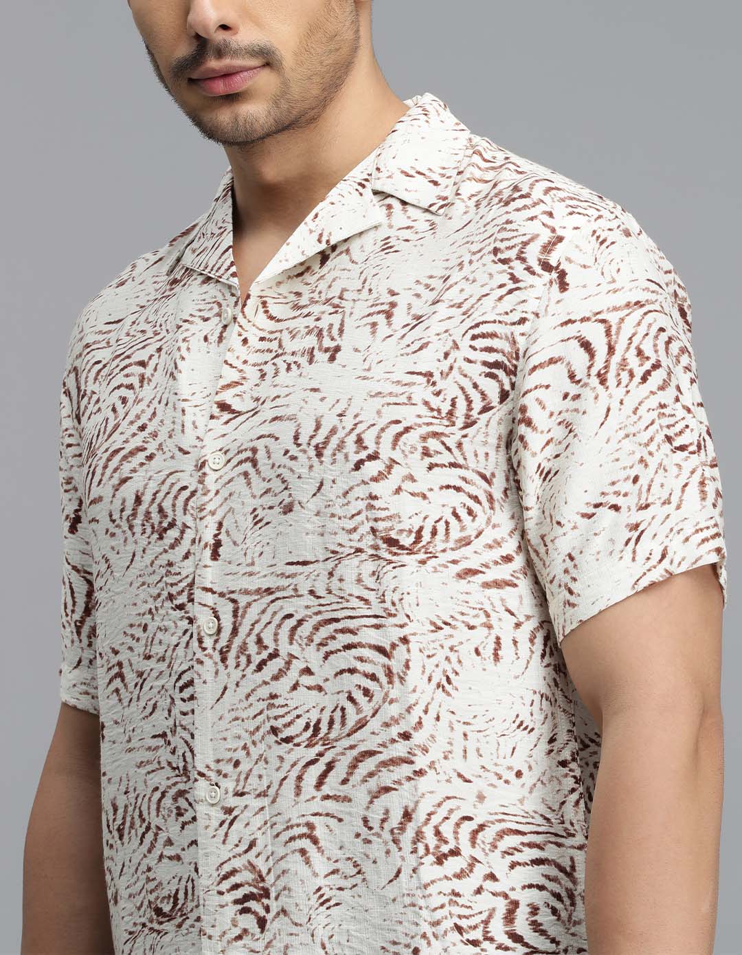 Brown Half Sleeves Printed Shirt