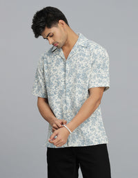 Blue Half Sleeves Printed Shirt