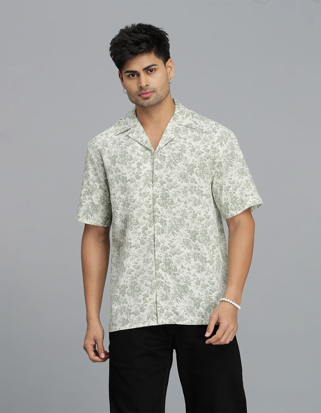 Olive Half Sleeves Printed Shirt