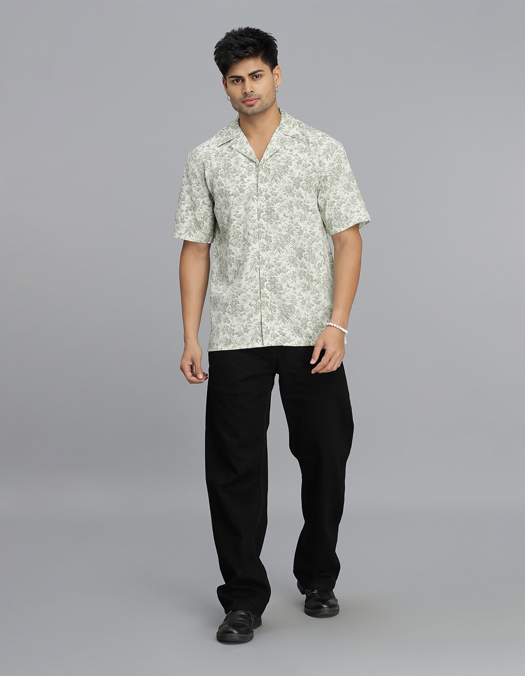 Olive Half Sleeves Printed Shirt