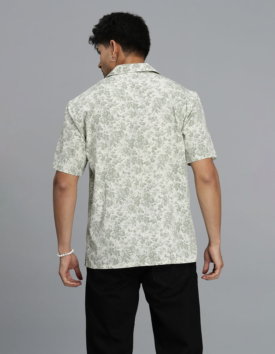 Olive Half Sleeves Printed Shirt