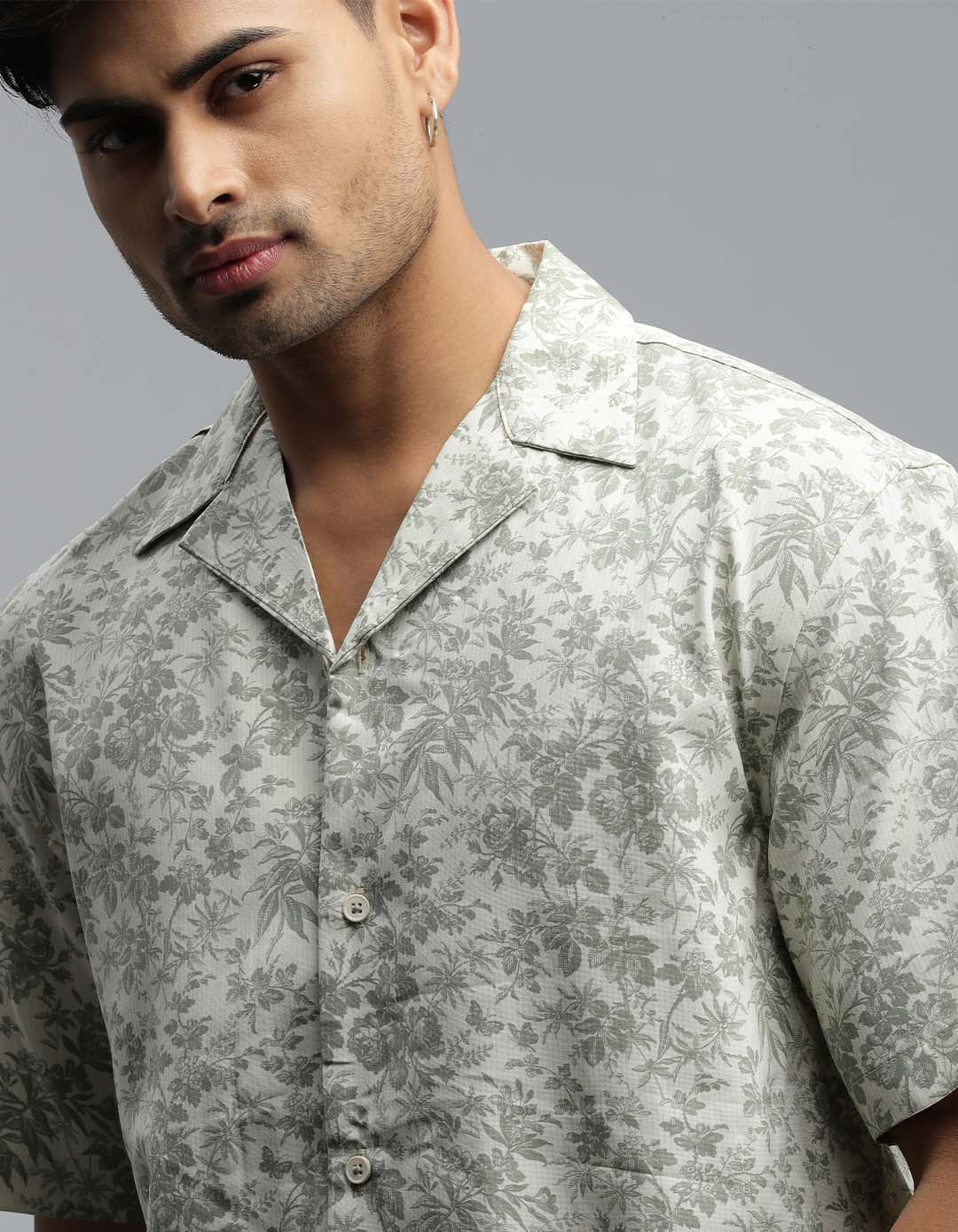 Olive Half Sleeves Printed Shirt