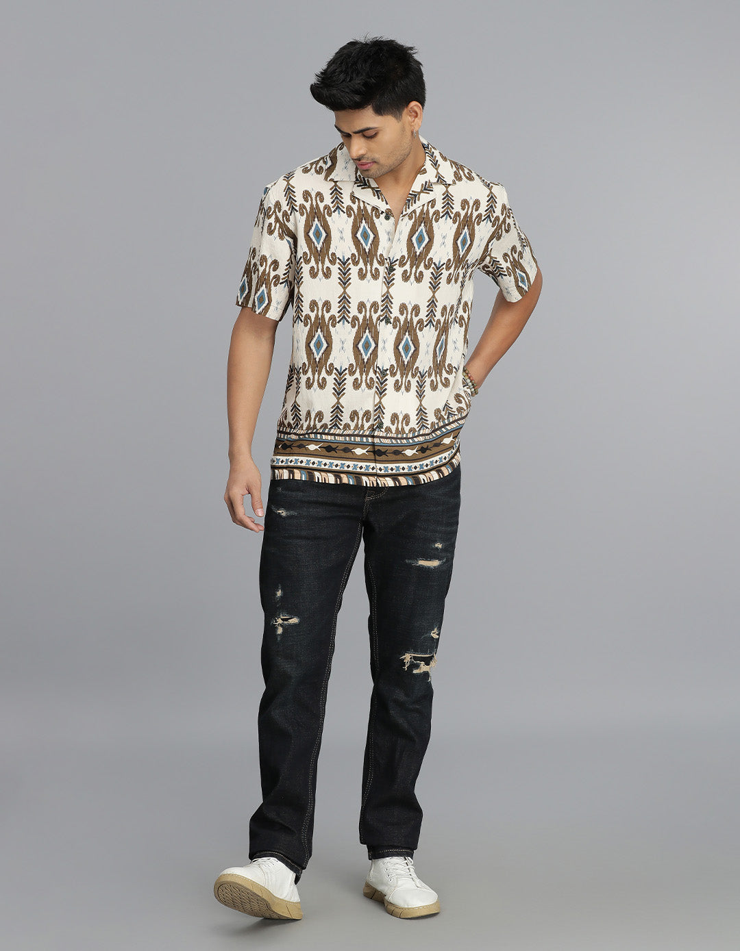 Brown Half Sleeves Printed Shirt