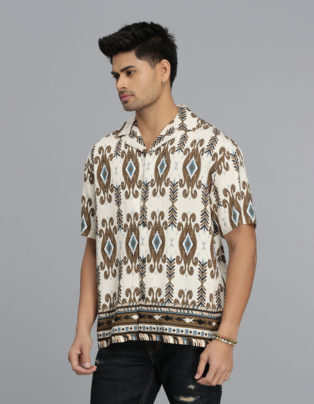 Brown Half Sleeves Printed Shirt