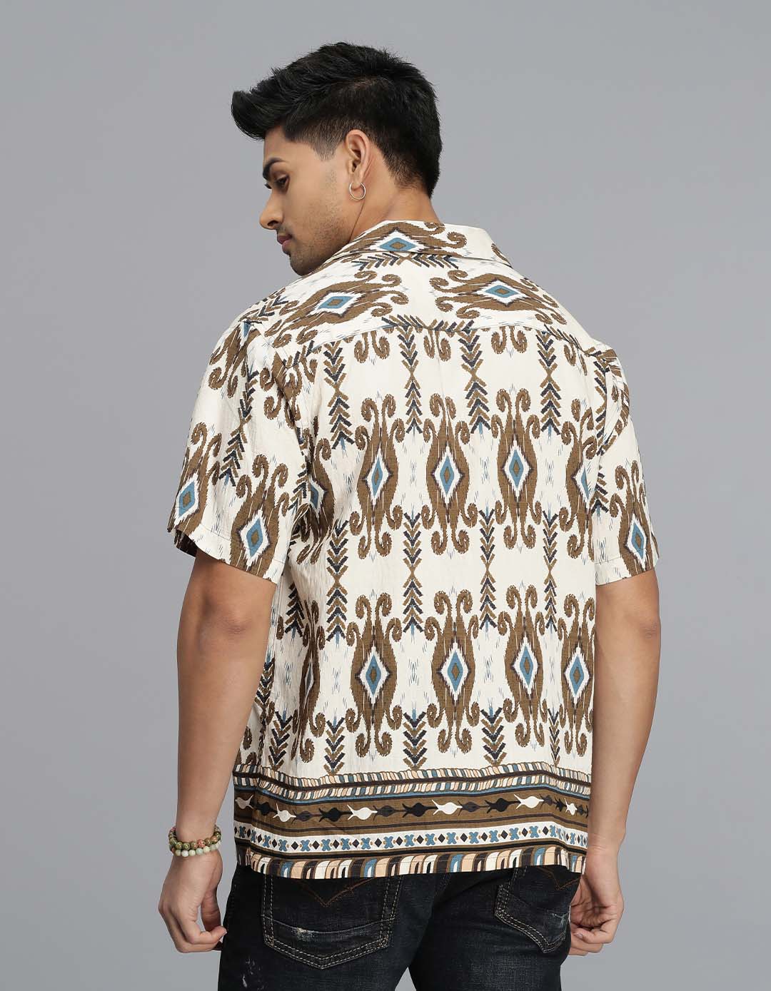 Brown Half Sleeves Printed Shirt