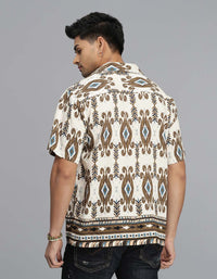 Brown Half Sleeves Printed Shirt